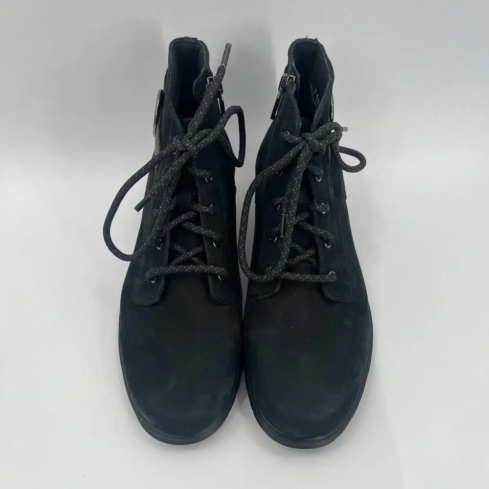 Munro Buckley Boots Size 7.5 Black Nubuck Leather Lace Up Zipper Buckle NWOT